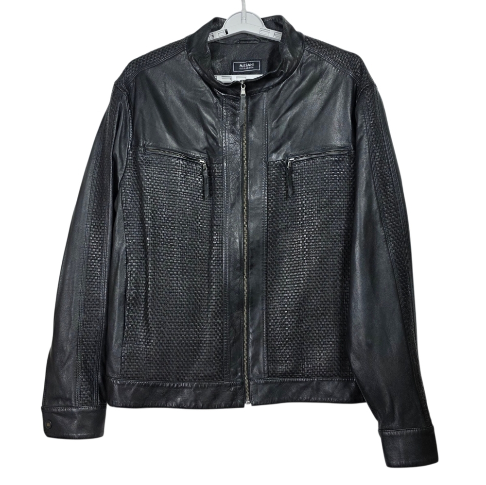 Missani Le Collezioni braided front leather motorcycle jacket